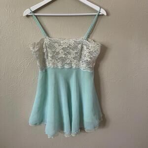 Vintage Victoria's Secret Double Layer Blue Green Babydoll Nightie